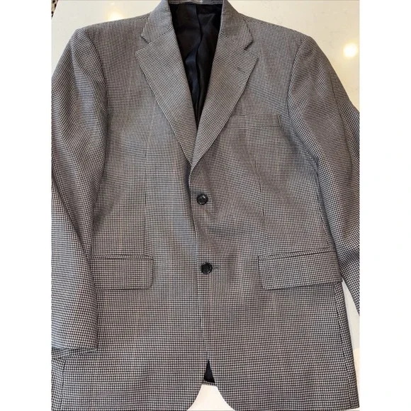 2 Haggar Sport Coat Jacket Mens 40S Houndstooth Patern Black Tan 40 Short Blazer - Picture 4 of 10